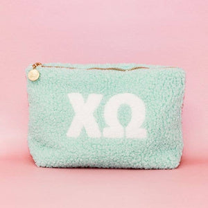 Chi Omega - Sorority Greek Letter Teddy Pouch - Aqua: Aqua / Chi Omega