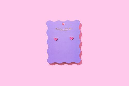 Stud Earrings - Gold-Plated + Enamel Hearts - Harrison