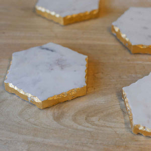 The Royal Standard - Vernazza Marble Coasters   White/Gold   4x4 Set of 4