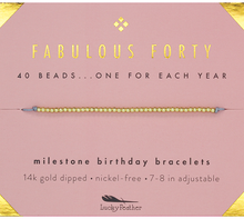 Lucky Feather - 40th Milestone Birthday Bracelet - A Bead for Each Year: Yellow Gold