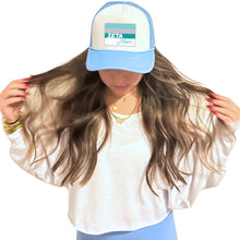 Alpha Delta Pi - Sorority 2-Tone Trucker Hat - Choose your Design/Pattern: 3-Stripe love (rectangle) / Alpha Delta Pi - Lt. Blue Hat