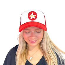 Alpha Omicron Pi - Sorority 2-Tone Trucker Hat - Choose your Design/Pattern: 3-Stripe love (rectangle) / Alpha Omicron Pi - Red Hat