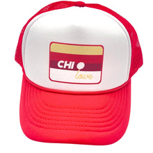 Alpha Omicron Pi - Sorority 2-Tone Trucker Hat - Choose your Design/Pattern: 3-Stripe love (rectangle) / Alpha Omicron Pi - Red Hat