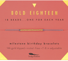 Lucky Feather - 18th Milestone Birthday Bracelet - A Bead for Each Year: Yellow Gold