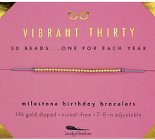 Lucky Feather - 30th Milestone Birthday Bracelet - A Bead for Each Year: Yellow Gold