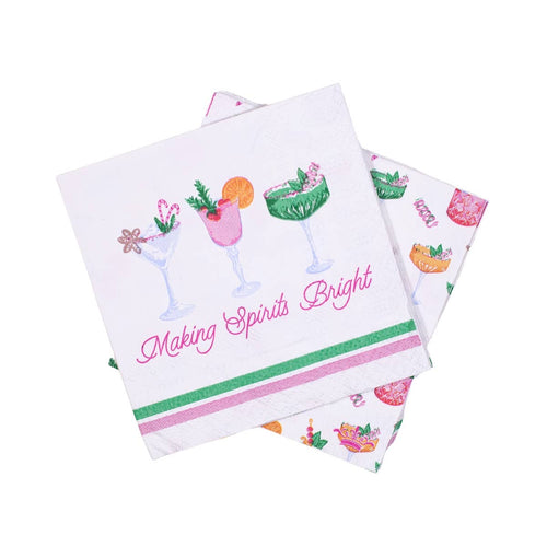 The Royal Standard - Making Spirits Bright Cocktail Napkins   White/Multi   5x5
