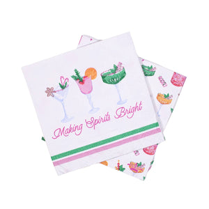 The Royal Standard - Making Spirits Bright Cocktail Napkins   White/Multi   5x5