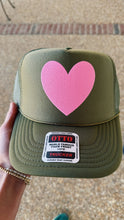 La Fête Goods - Happy Heart Trucker Hat: Olive + pink