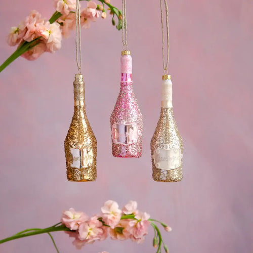 Glitterville - Glitterville Champagne Bottle Orn, 3 Asst, Glass, 6.25