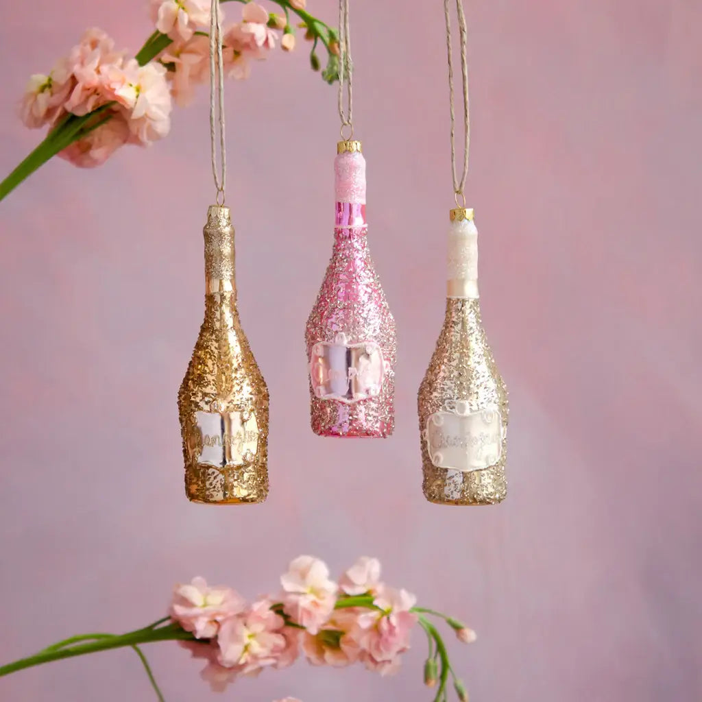 Glitterville - Glitterville Champagne Bottle Orn, 3 Asst, Glass, 6.25