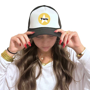 Alpha Omicron Pi - Sorority 2-Tone Trucker Hat - Choose your Design/Pattern: 3-Stripe love (rectangle) / Alpha Omicron Pi - Red Hat
