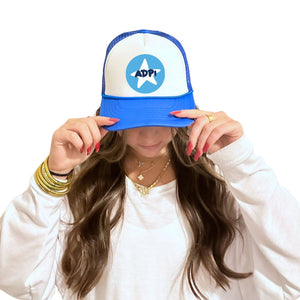 Alpha Omicron Pi - Sorority 2-Tone Trucker Hat - Choose your Design/Pattern: 3-Stripe love (rectangle) / Alpha Omicron Pi - Red Hat