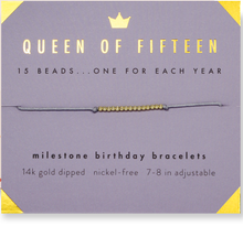 Lucky Feather - 15th Milestone Birthday Bracelet - A Bead for Each Year: Yellow Gold
