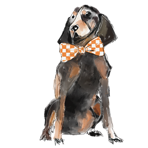 Hound Dog Wearing Orange Bow Tie - 3” Vinyl Sticker