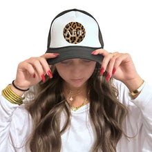 Alpha Omicron Pi - Sorority 2-Tone Trucker Hat - Choose your Design/Pattern: 3-Stripe love (rectangle) / Alpha Omicron Pi - Red Hat