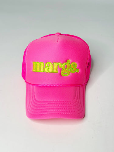 Poppy & Pine - Margs Trucker Hat /QUICK SHIP: Neon Pink - yellow/green thread