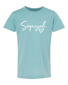 Sequoyah Heart Tee on Blue Lagoon Comfort Colors Shirt
