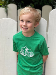 Camping Dog on Green Short Sleeve