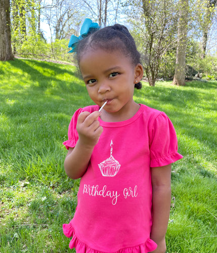 Birthday Girl on Fuchsia Short and Long Sleeve Ruffle