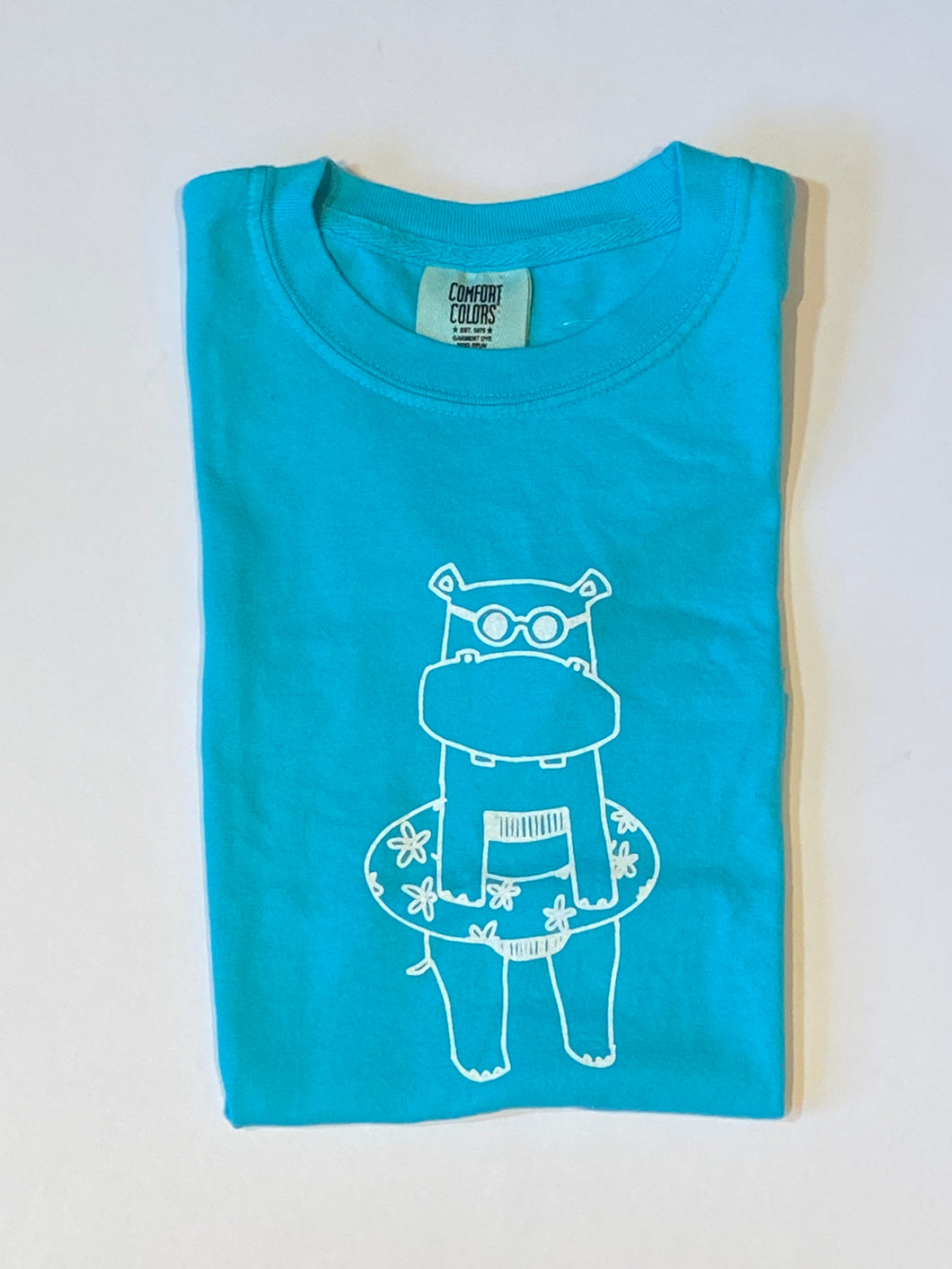 Poolside Hippo on Turquiose Short Sleeve