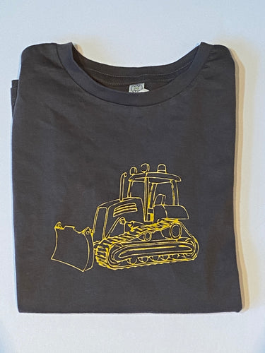 Bulldozer in Yellow on Charcoal Long Sleeve