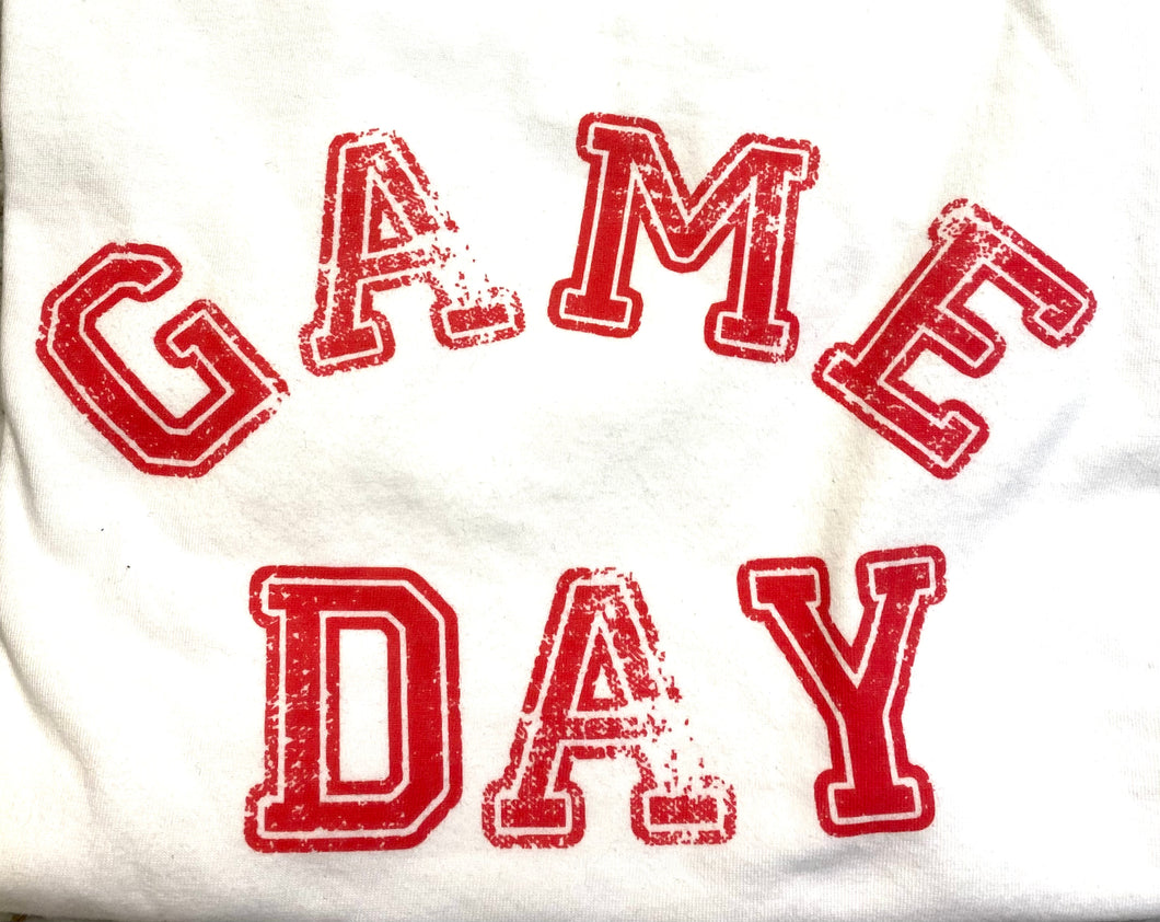 Game Day on White Short Sleeve with Red print