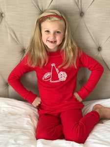 Cheer Girl Pajamas on Red — bright and durable children's clothes, with love from Tennessee!