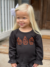 Spookly Pumpkins on Black Ruffle Long Sleeve