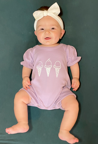Ice Cream Cone Trio on Purple Ruffle Romper