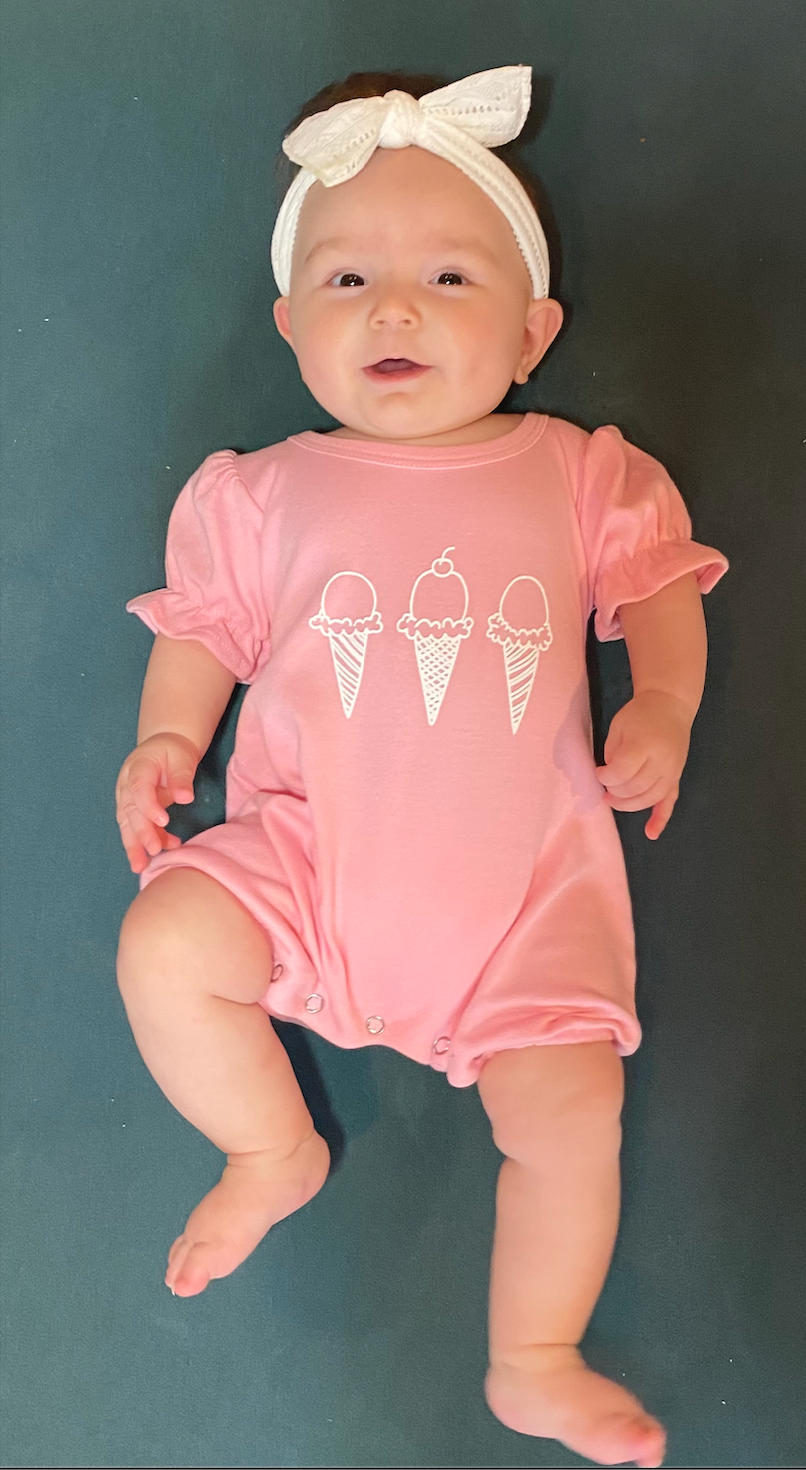 Ice Cream Cone Trio on Pink Ruffle Romper