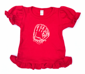 Baseball Glove on Red Ruffle Short Sleeve