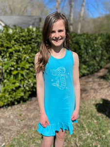 Mermaid Ruffle Dress on Turquoise