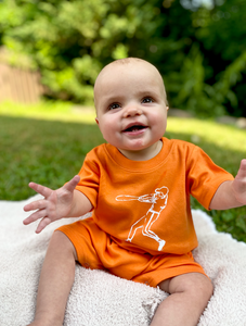 Baseball Player on Orange Romper