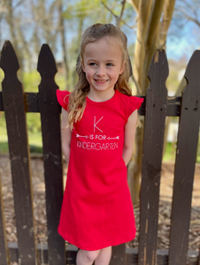 K is for Kindergarten Red Flutter Sleeve Dress