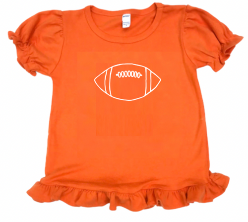 Football Sketch on Orange Short Sleeve Ruffle