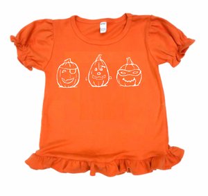 Spookly Pumpkins on Orange Ruffle Short Sleeve