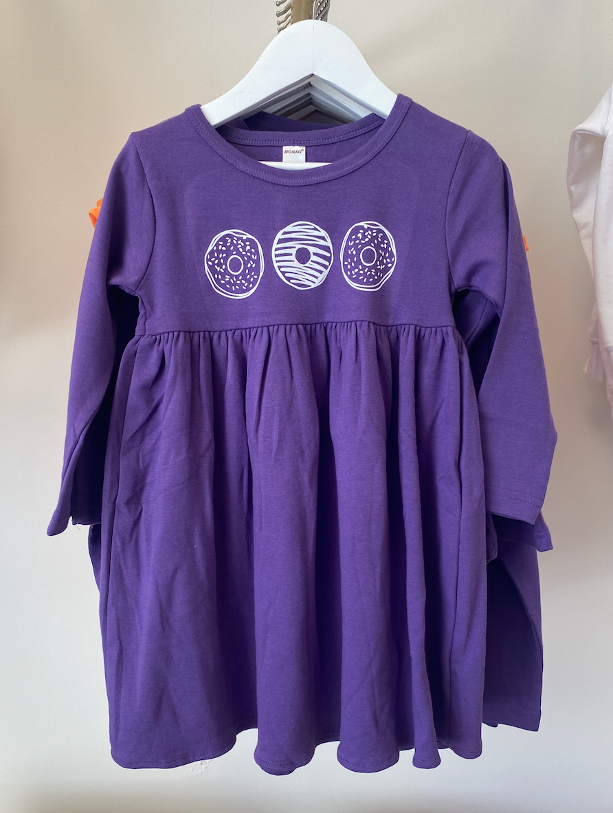 Donuts on Purple Empire Long Sleeve Dress