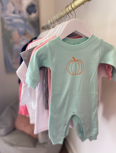 Baby Pumpkin Long Sleeve Mint Romper