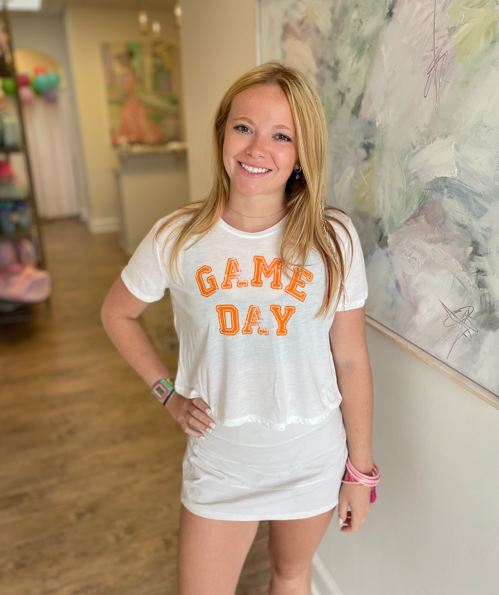 GAME DAY on White Crop Short Sleeve - Adult