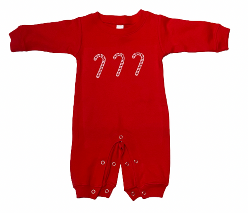 Candy Cane on Red Long Sleeve Romper