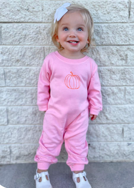 Baby Pumpkin Long Sleeve Pink Romper