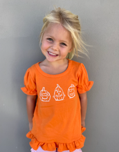 Spookly Pumpkins on Orange Ruffle Short Sleeve