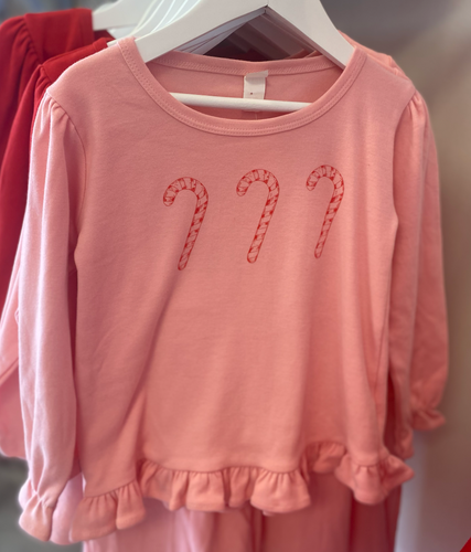 Candy Canes on Pink Long Sleeve Ruffle