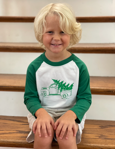 Christmas Truck Green Sketch on Raglan