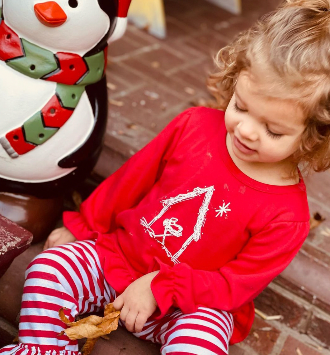 Nativity Long Sleeve Ruffle Shirt on Red