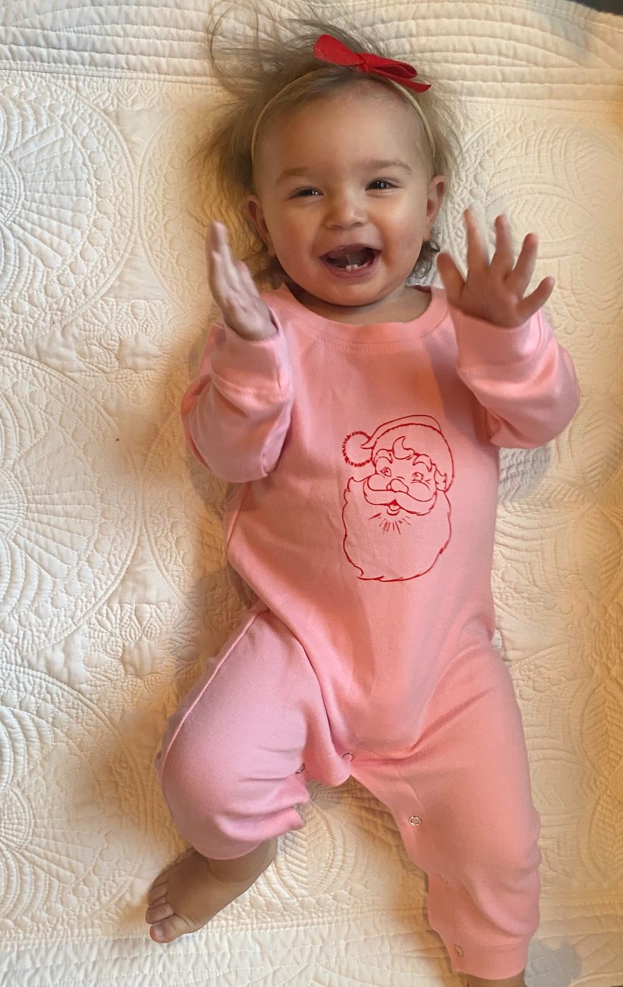 Santa on Pink Long Sleeve Romper