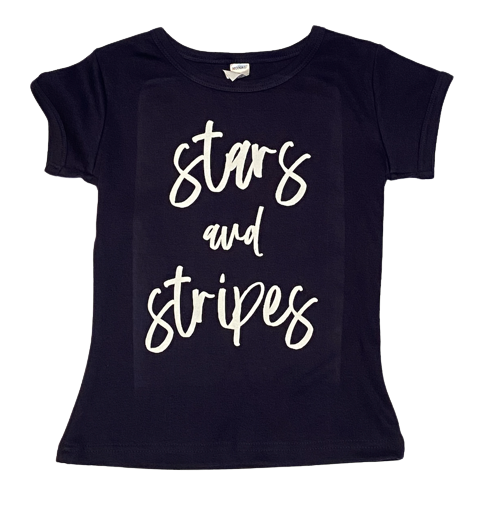 Stars and Stripes on Girls Navy Short Sleeve