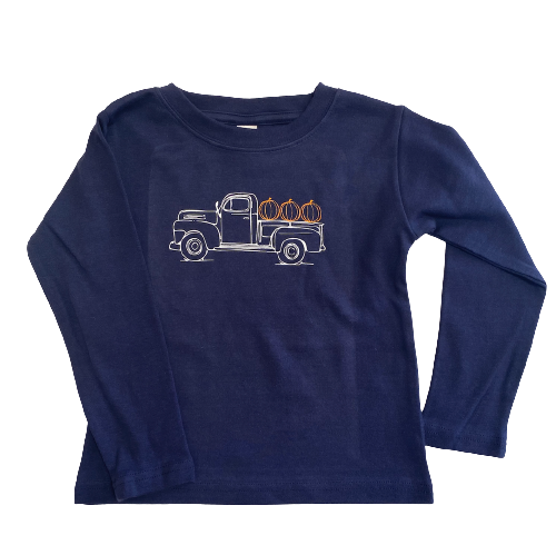 Vintage Pumpkin Truck on Navy Long Sleeve