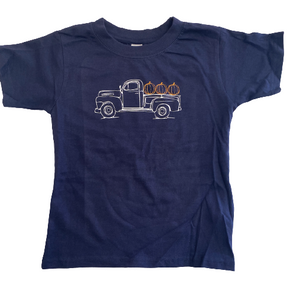 Vintage Pumpkin Truck on Navy Short Sleeve