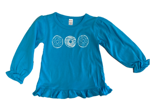 Donuts on Turquoise Long Sleeve Ruffle